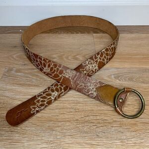 Hollister 100% Genuine Boho Leather Embroidery Brown Belt